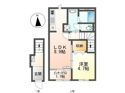 シャイン・ウエスト(1LDK/2階)の間取り写真