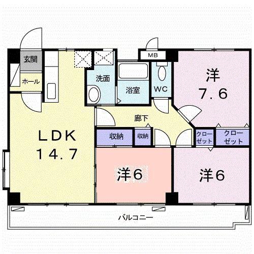 テラスハク(3LDK/2階)の間取り写真