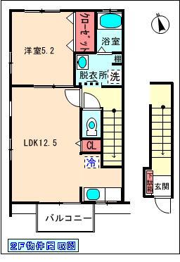 アズール(1LDK/2階)の間取り写真