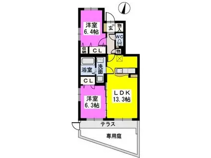 ボンヌ・シャンス(2LDK/1階)の間取り写真