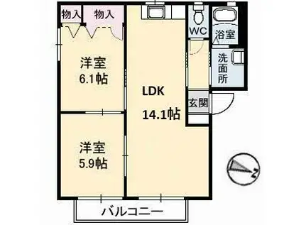 ディアス川南 B棟(2LDK/2階)の間取り写真