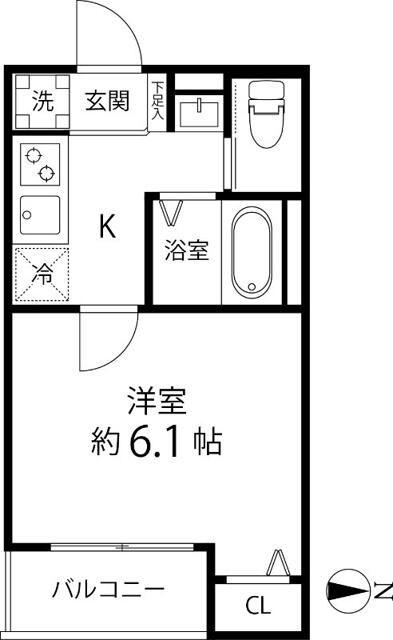 TS CUORE六町I(1K/1階)の間取り写真