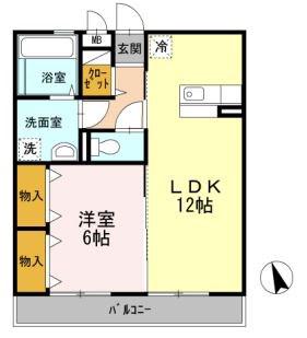 K・FINES A棟(1LDK/2階)の間取り写真