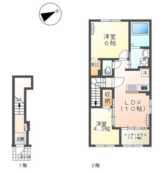 ディオ ポルテ(2LDK/2階)の間取り写真
