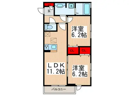ル・ブラン立花(2LDK/1階)の間取り写真