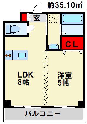 三萩野ビル(1LDK/5階)の間取り写真