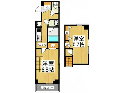 つつじヶ丘エクセルハイツV(2K/5階)の間取り写真