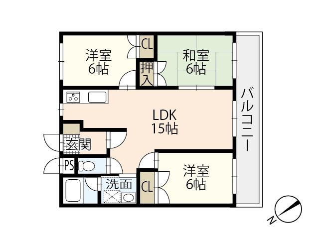 グローバルハイツ(3LDK/1階)の間取り写真