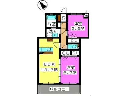 ステラ蔵上(2LDK/1階)の間取り写真