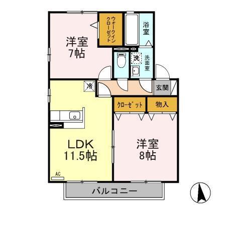 リビングタウン三本柳(2LDK/2階)の間取り写真
