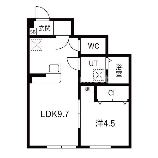 REON北町(1LDK/1階)の間取り写真