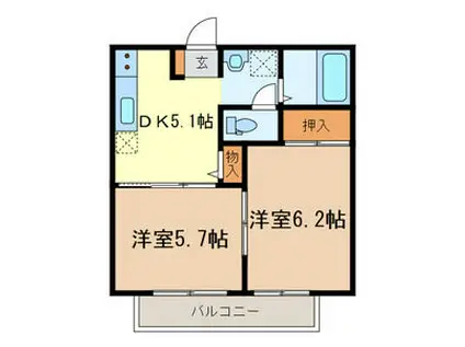 ルミエール・ナガイ(2K/1階)の間取り写真