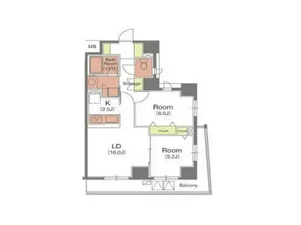 ルクレ日本橋馬喰町(2LDK/5階)の間取り写真