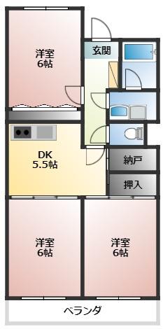 カーサD・H(3DK/4階)の間取り写真