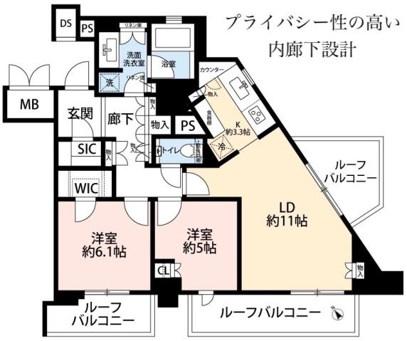 ジオ四谷坂町(2LDK/7階)の間取り写真