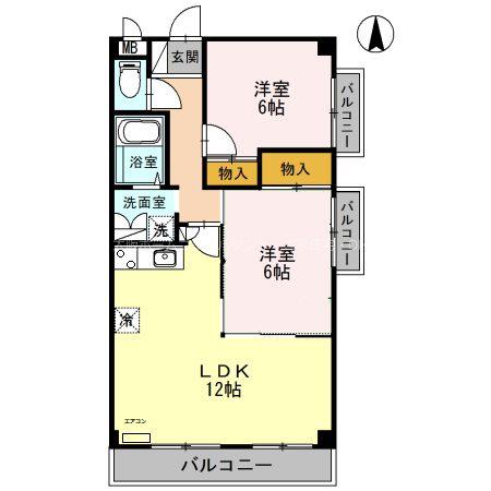 グランドゥール(2LDK/2階)の間取り写真