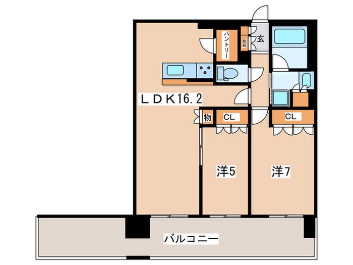 レーベン小田原THE TOWER(2LDK/16階)の間取り写真