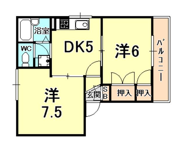 ハイツヴェガ(2DK/1階)の間取り写真
