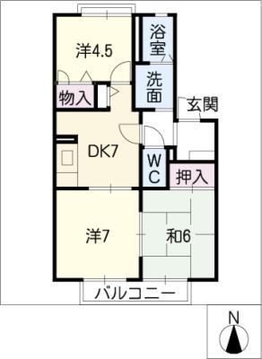 ハナミズキ安田3 N棟(3DK/1階)の間取り写真