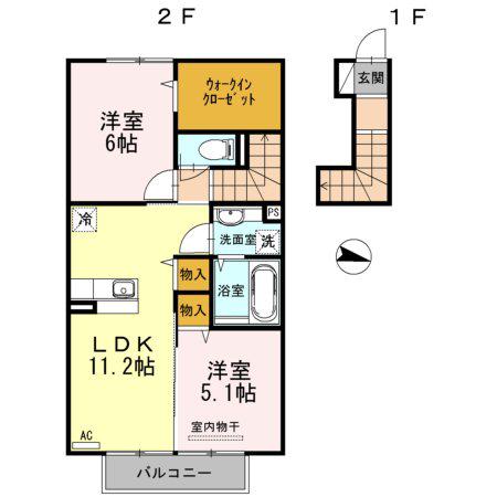 ヴァン・フレ吉野(2LDK/2階)の間取り写真
