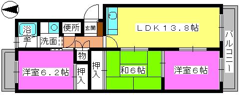 サンハイツやひろ(3LDK/3階)の間取り写真
