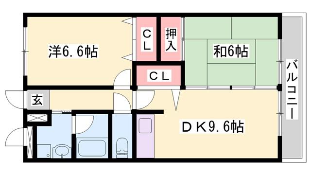 ノーブル・ヴィレッジ(2DK/2階)の間取り写真