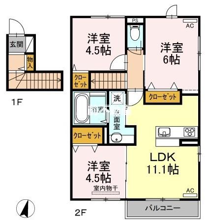 メルシー・ボナール(3LDK/2階)の間取り写真