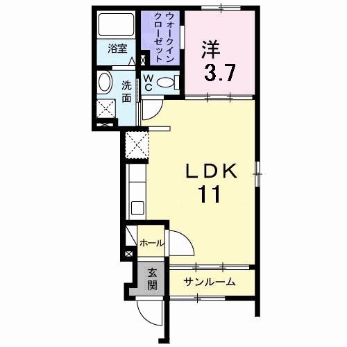 バーミィガーデンII(1LDK/1階)の間取り写真
