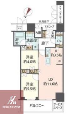 ジオタワー大阪十三(2LDK/4階)の間取り写真
