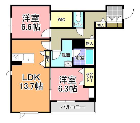 シーサム(2LDK/3階)の間取り写真