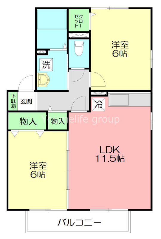 リナウル鵠沼(2LDK/2階)の間取り写真