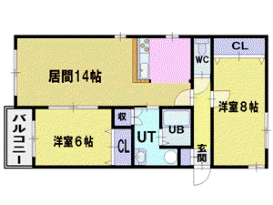 エスプリ2(2LDK/3階)の間取り写真
