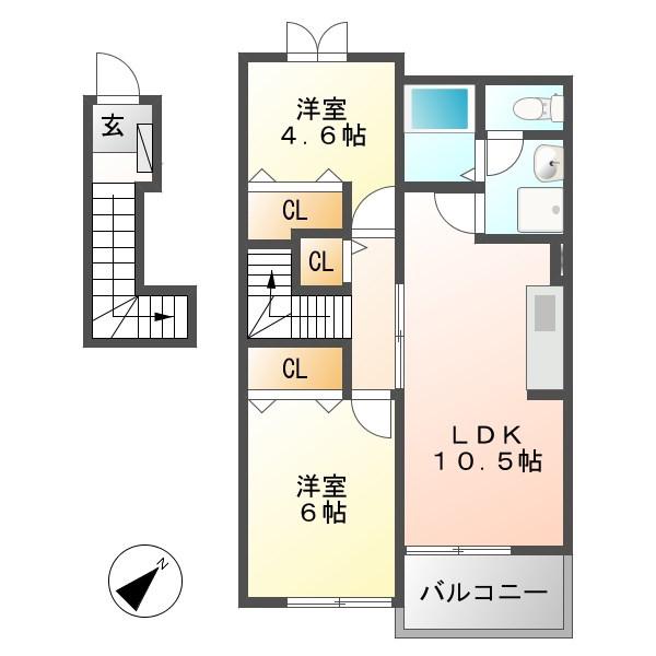 メゾン.ド.ノルテ(2LDK/2階)の間取り写真