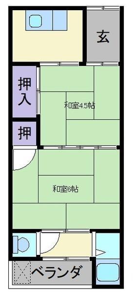 富士ハイツ(2K/1階)の間取り写真