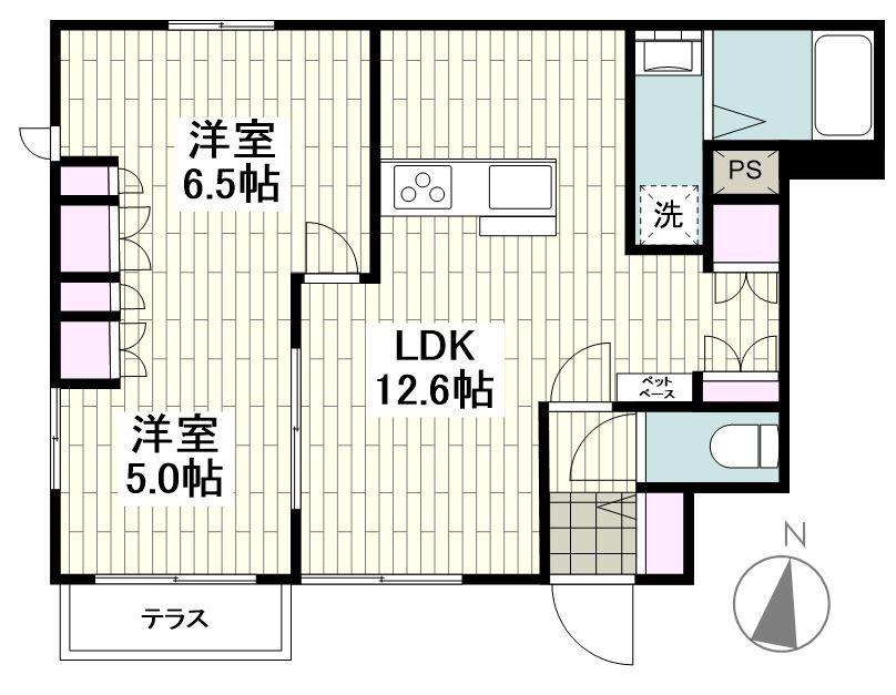上草柳8丁目メゾン(2LDK/1階)の間取り写真