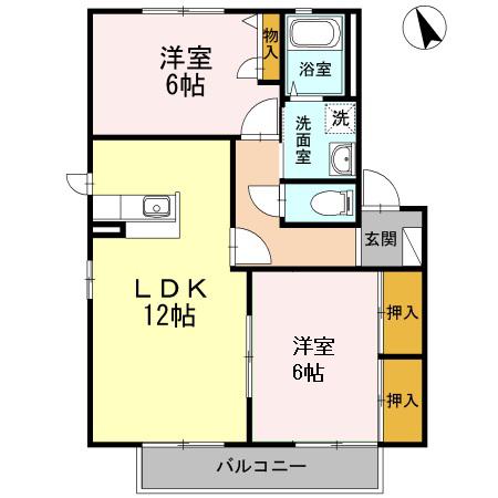 ディアス須田ノ木 B棟(2LDK/2階)の間取り写真
