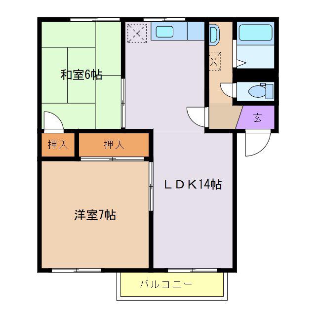 パークタウン白山A棟(2LDK/1階)の間取り写真