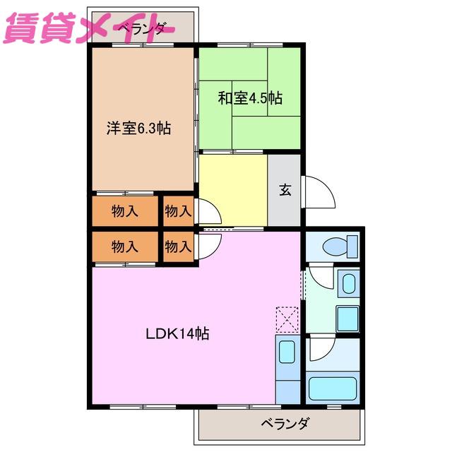 コーポ柳原(2LDK/3階)の間取り写真