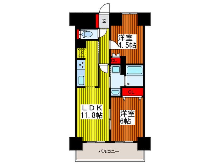 コンフォリア川口本町(2LDK/7階)の間取り写真