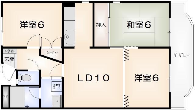 アーバンコート論田(3LDK/4階)の間取り写真