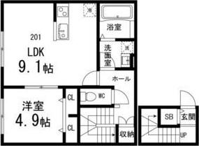 LIVEV(1LDK/2階)の間取り写真