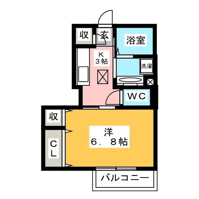 スカイヒルズS(1K/1階)の間取り写真