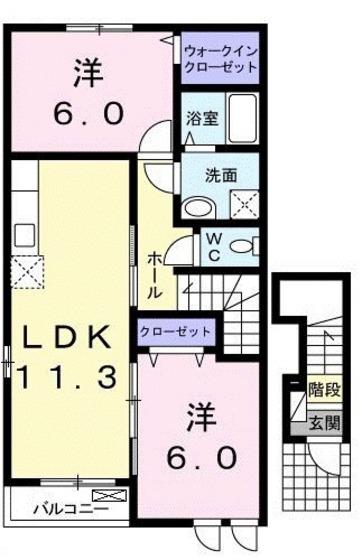 イルマ-レ D(2LDK/2階)の間取り写真