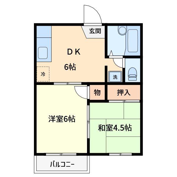 グランドハイツ(2DK/2階)の間取り写真