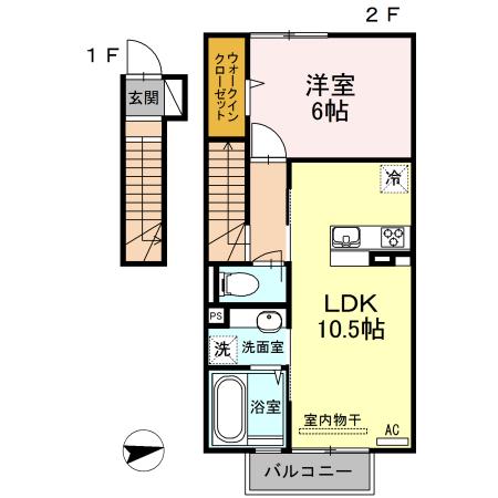 パエーゼ/ヴィラージュ(1LDK/2階)の間取り写真