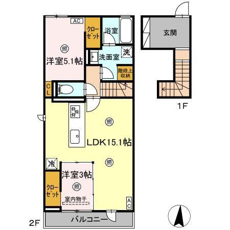 フレア A棟(2LDK/2階)の間取り写真
