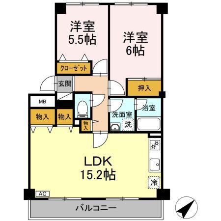 ベルエアーガーデン(2LDK/1階)の間取り写真