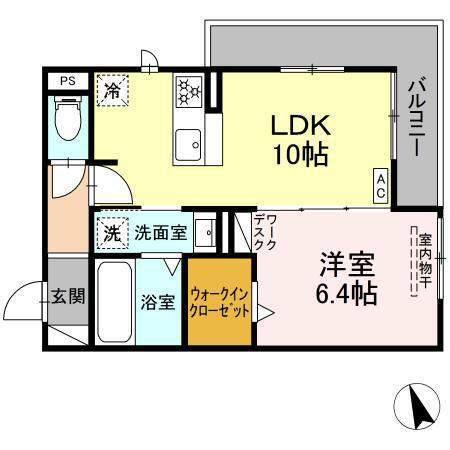 D-ROOM福光東 イースト(1LDK/2階)の間取り写真