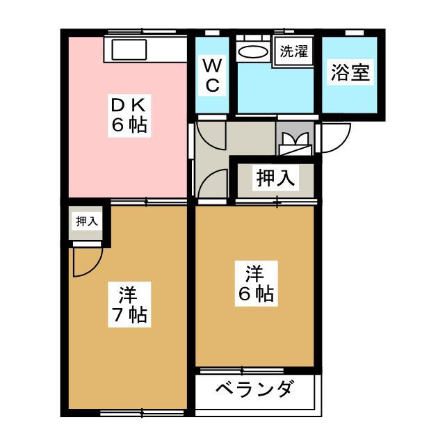 ファンタジーB棟(2DK/1階)の間取り写真