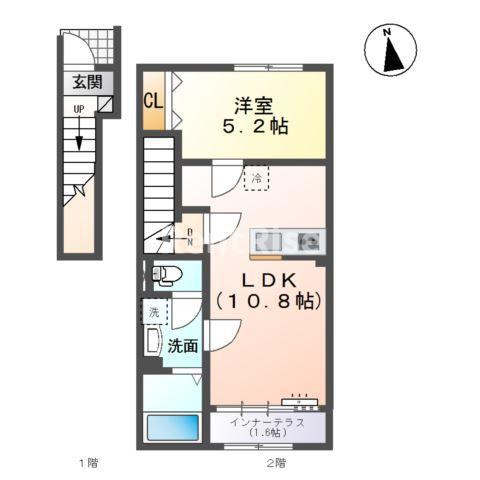 コンフォート(1LDK/2階)の間取り写真